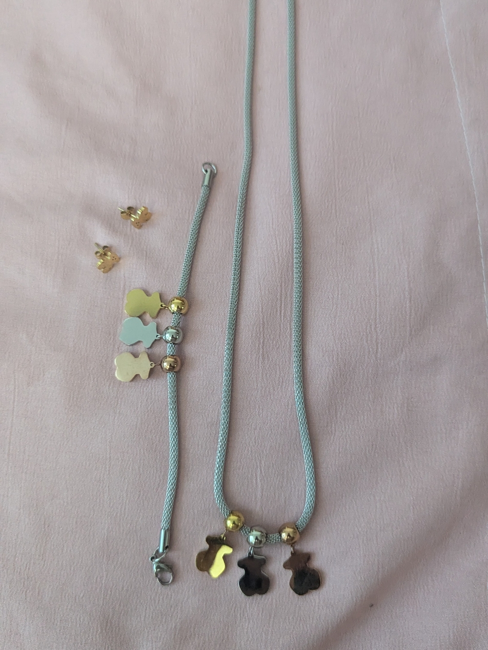 Kids Mint Blue Necklace and Bracelet Set with Gold Accents